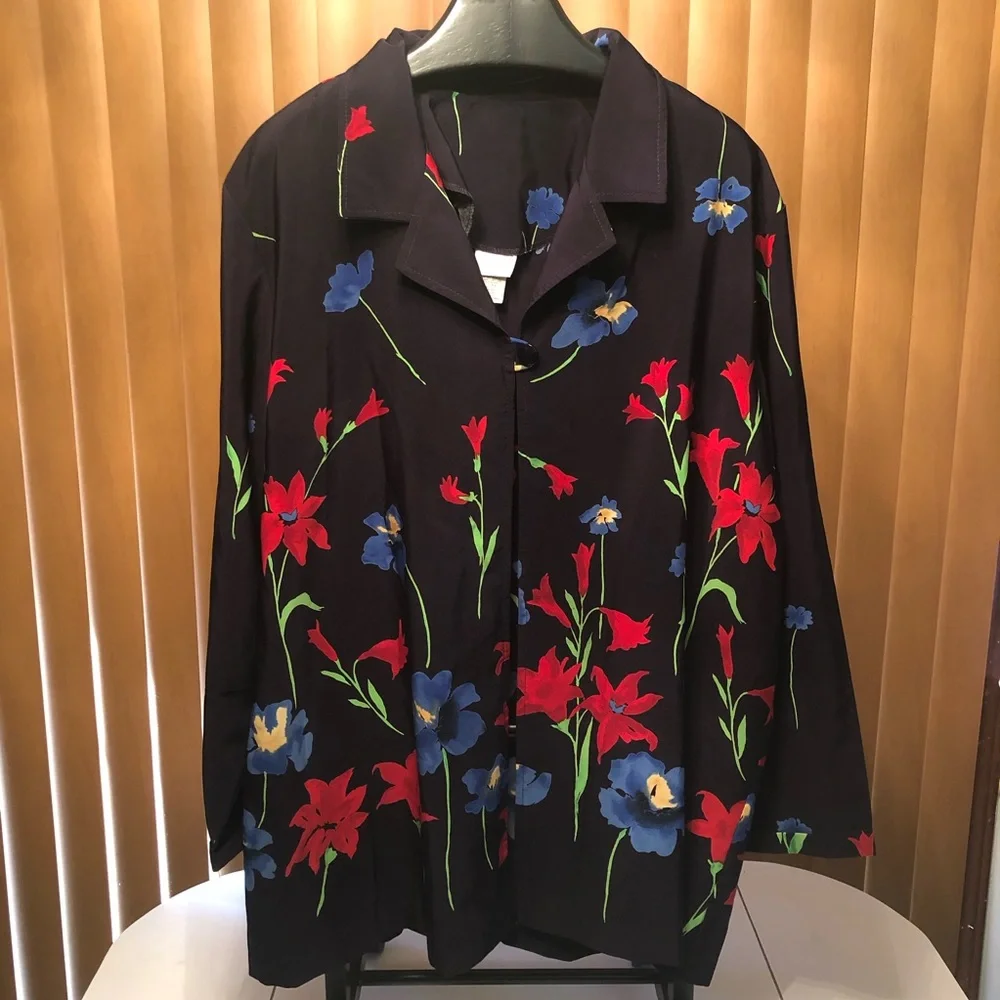 Woman’s floral red & black spring kimono cardigan duster - Picture 3 of 8